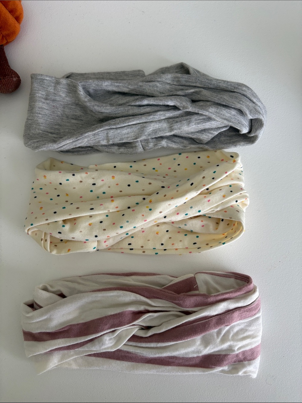 Loulou Baby Knit Headband Set - Gray, Cream Confetti, Mauve Stripe